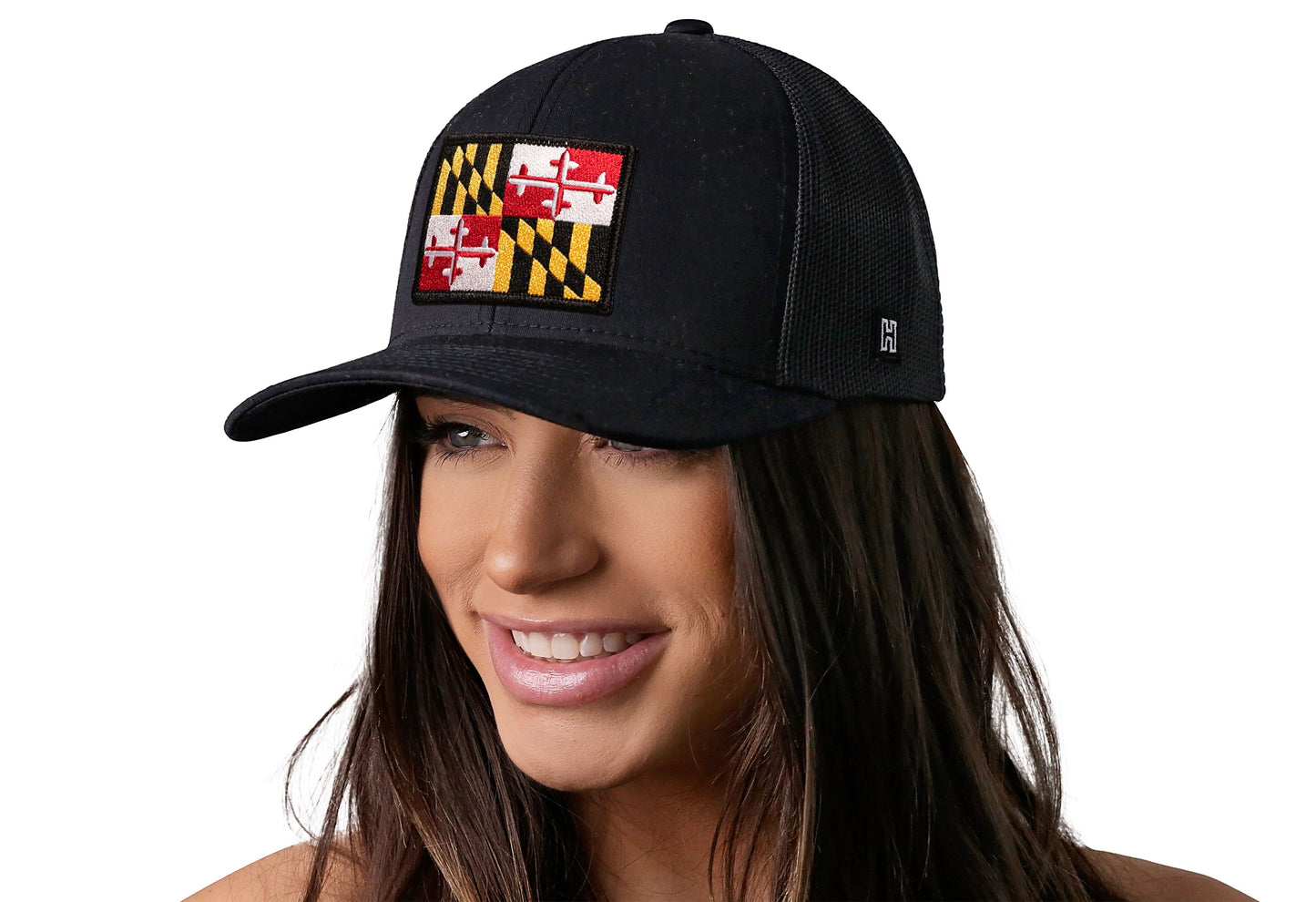 Maryland Flag Trucker Haka Hat Black MD Snapback