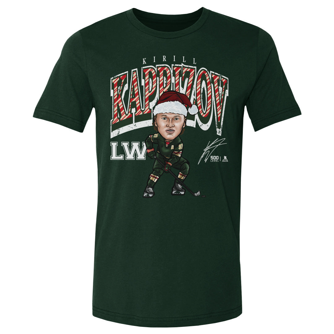 Kirill Kaprizov Minnesota Cartoon Santa Hat WHT
