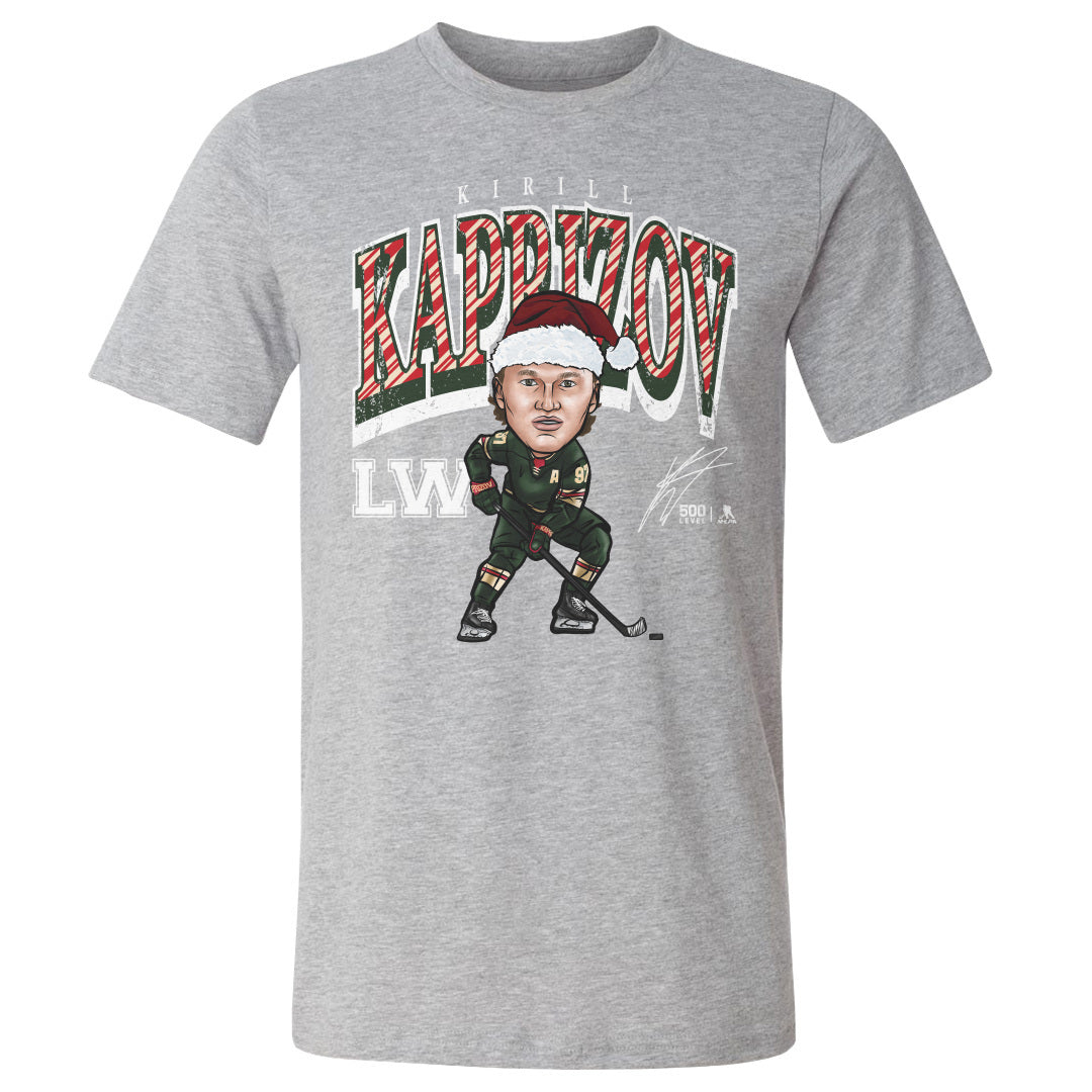 Kirill Kaprizov Minnesota Cartoon Santa Hat WHT