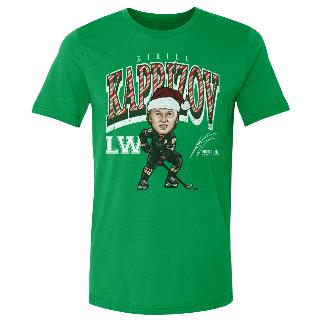 Kirill Kaprizov Minnesota Cartoon Santa Hat WHT