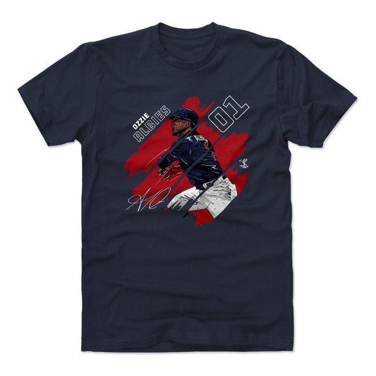 Ozzie Albies Stripes WHT Mens T Shirt 500 Level Officially Licensed Fan Gear