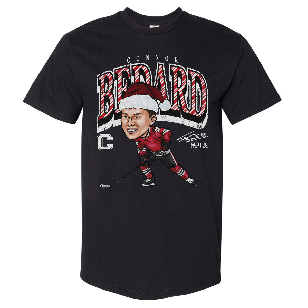 Connor Bedard Chicago Cartoon Santa Hat WHT
