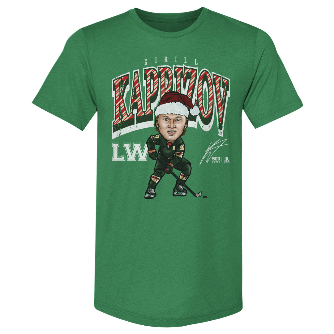 Kirill Kaprizov Minnesota Cartoon Santa Hat WHT