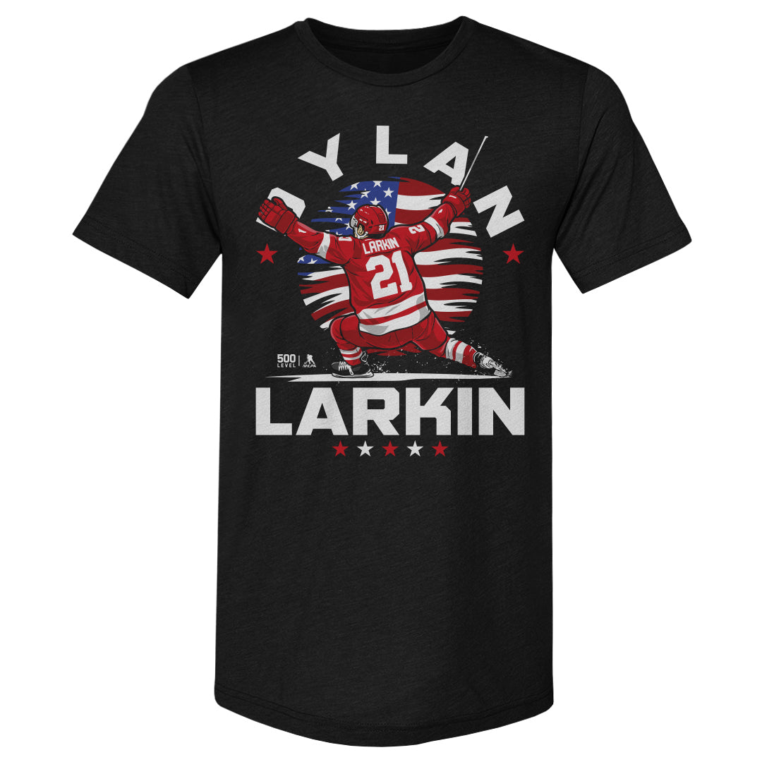 Dylan Larkin Detroit USA Flag Celebration WHT