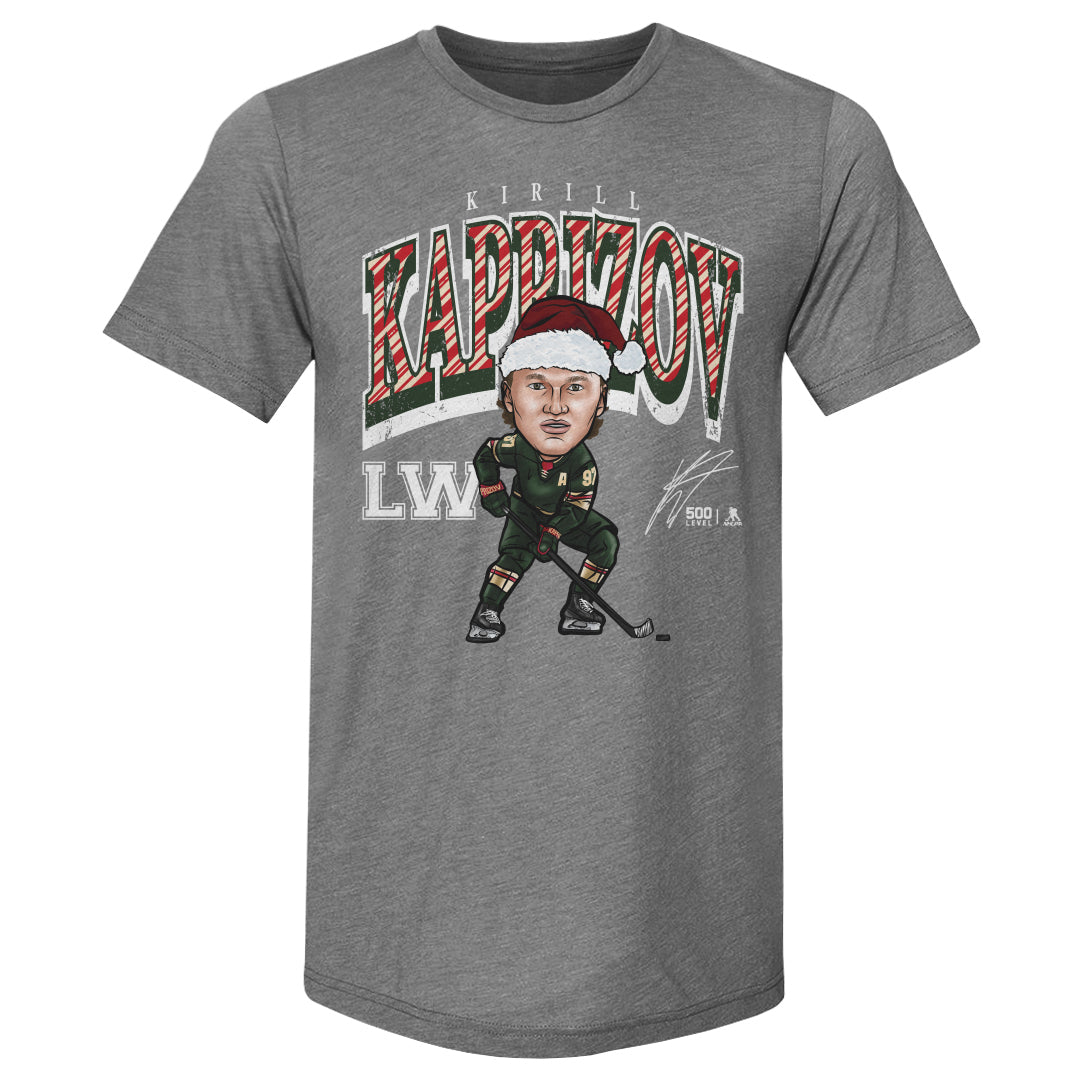 Kirill Kaprizov Minnesota Cartoon Santa Hat WHT