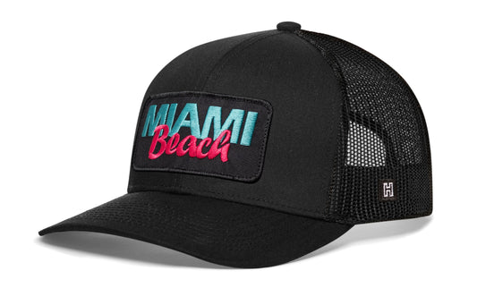 Miami Beach Trucker Haka Hat Black Beach Snapback