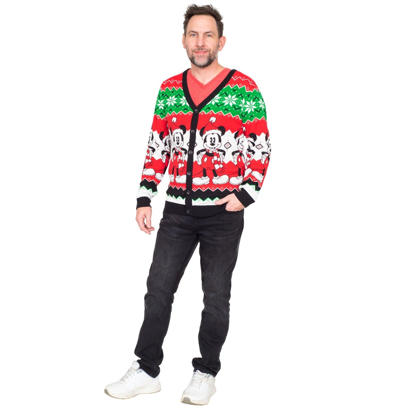 Mickey Mouse Santa Hat Cardigan Ugly Christmas Sweater