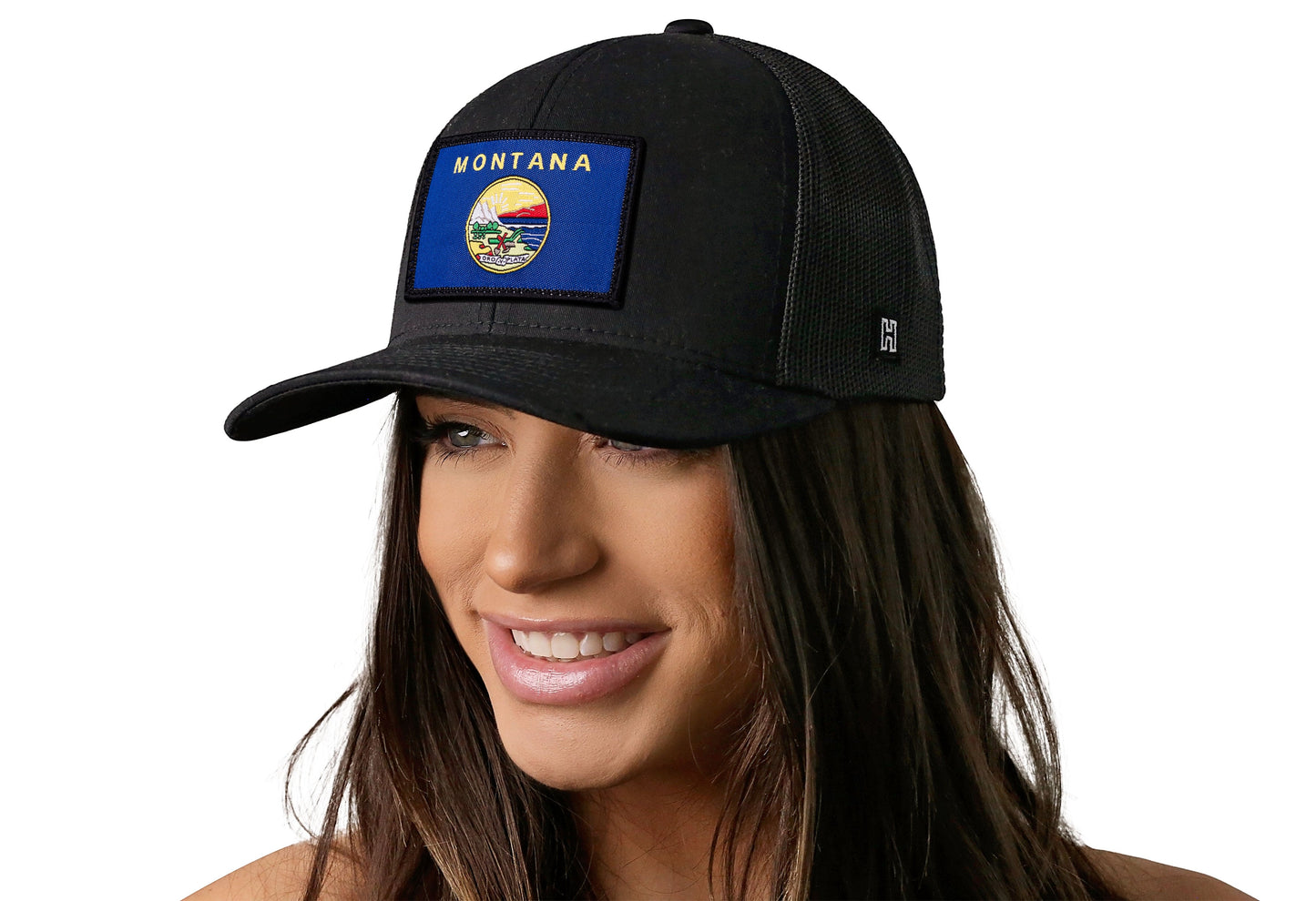 Montana Flag Trucker Haka Hat Black Montana Flag Snapback
