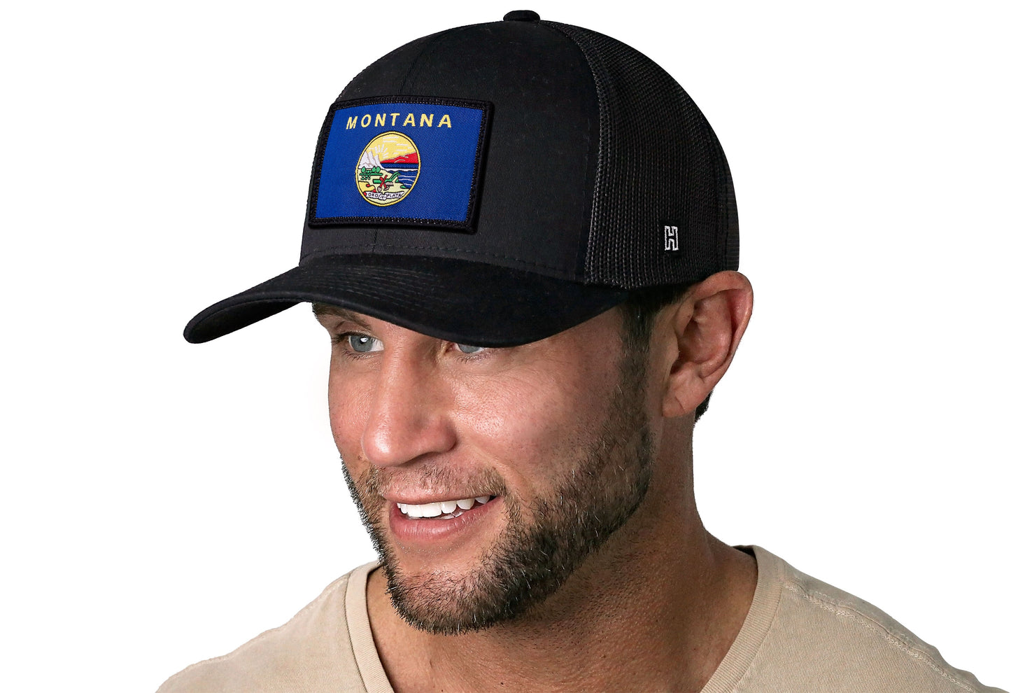 Montana Flag Trucker Haka Hat Black Montana Flag Snapback