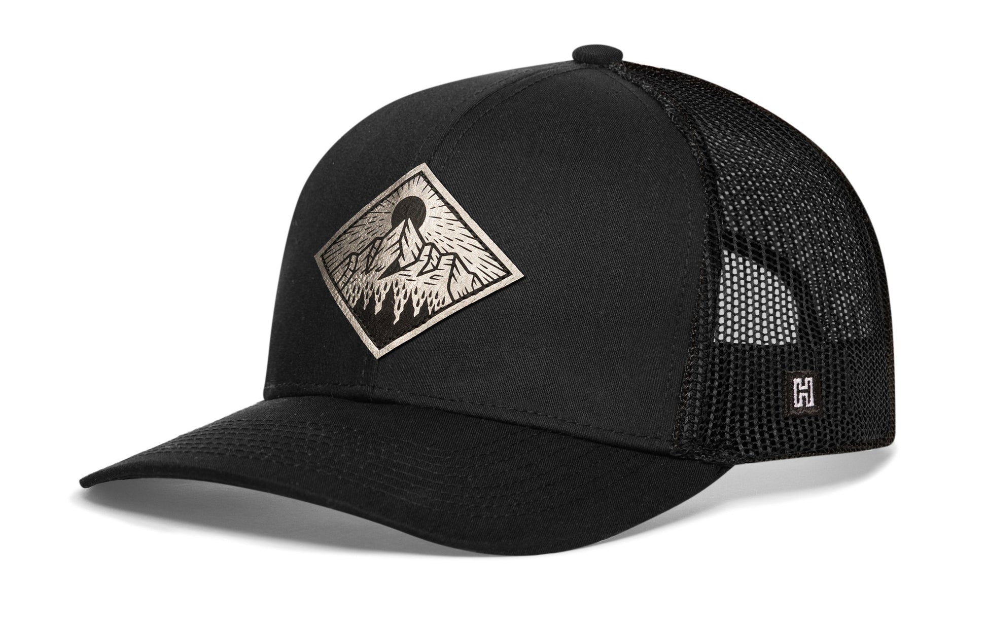 Diamond Mountain and Trees Trucker Haka Hat Black Outdoors Snapback