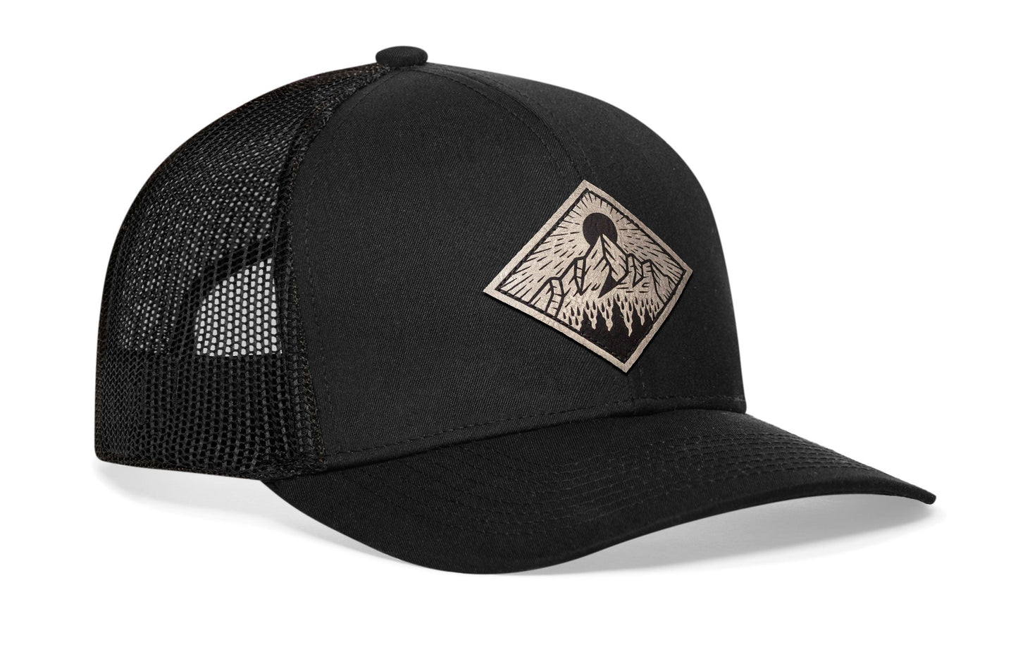 Diamond Mountain and Trees Trucker Haka Hat Black Outdoors Snapback