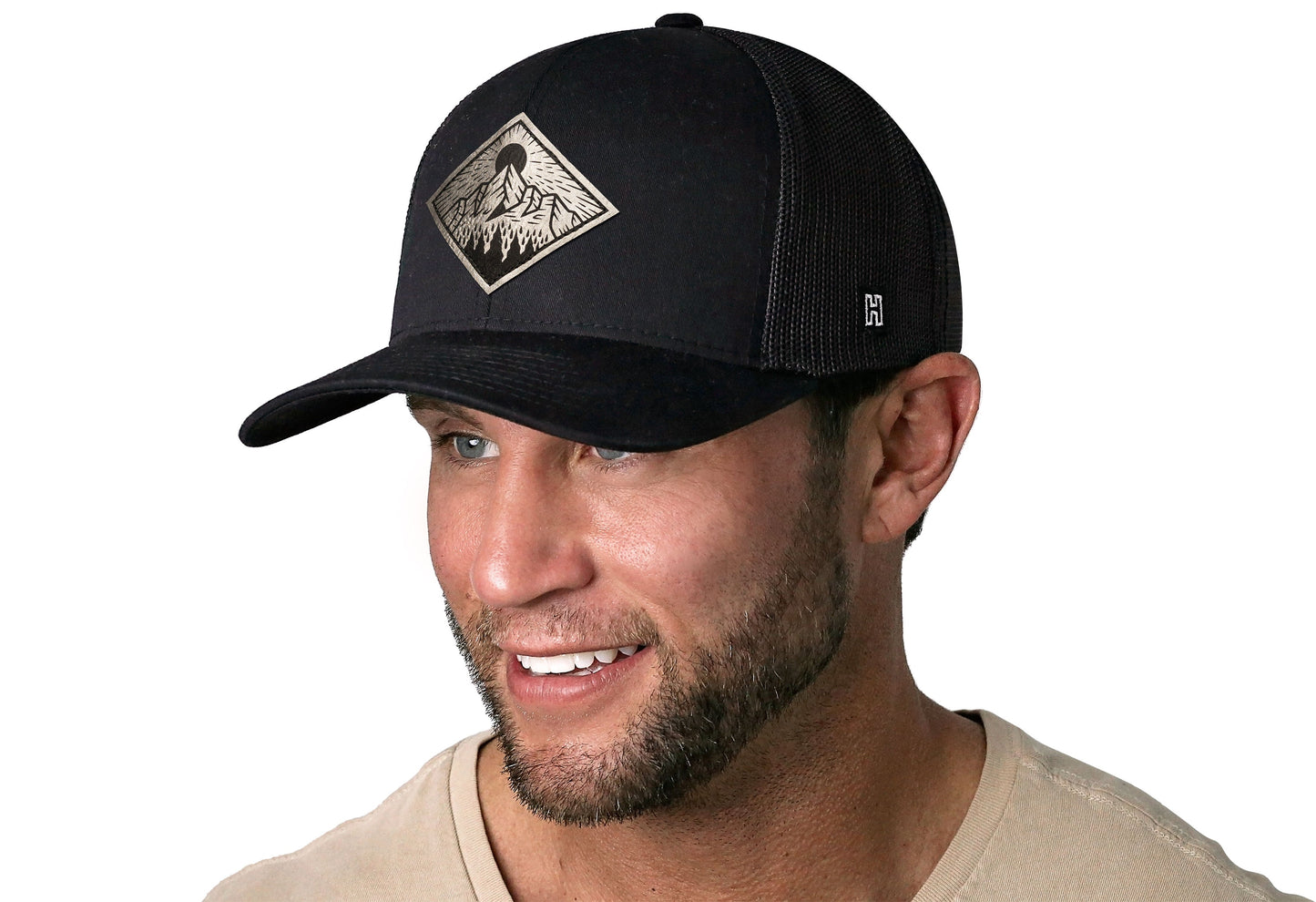 Diamond Mountain and Trees Trucker Haka Hat Black Outdoors Snapback