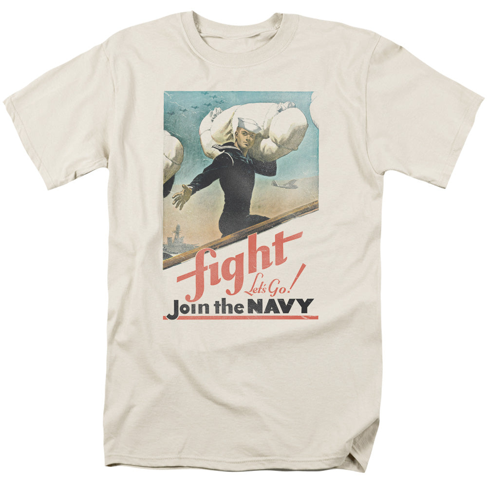 Navy Fight Lets Go Mens T Shirt Cream