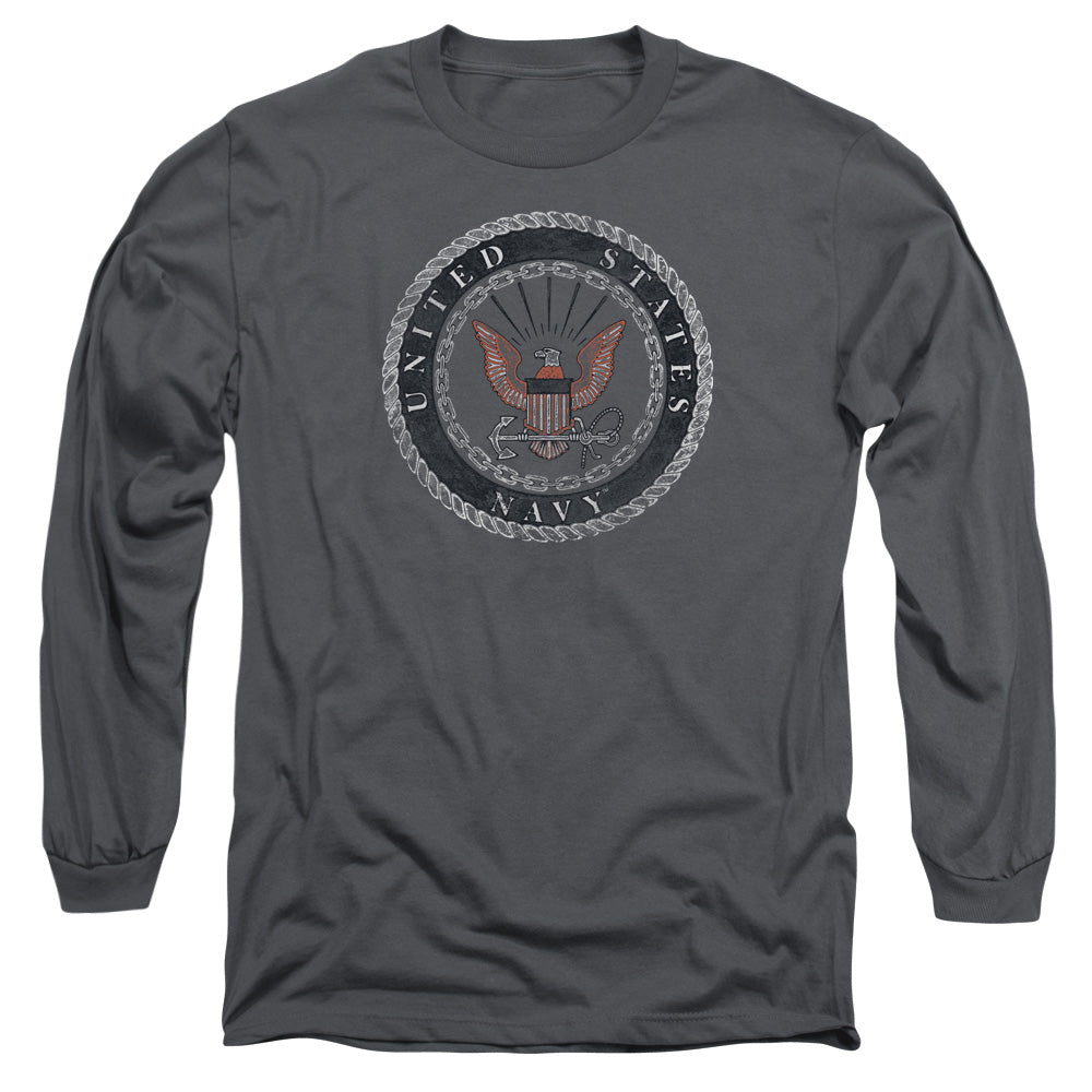 Navy Rough Emblem Mens Long Sleeve Shirt Charcoal
