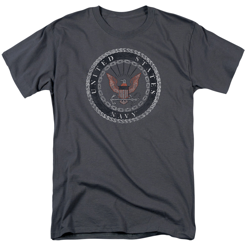 Navy Rough Emblem Mens T Shirt Charcoal