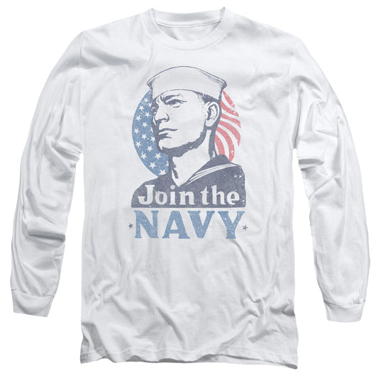 Navy Join Now Mens Long Sleeve Shirt White