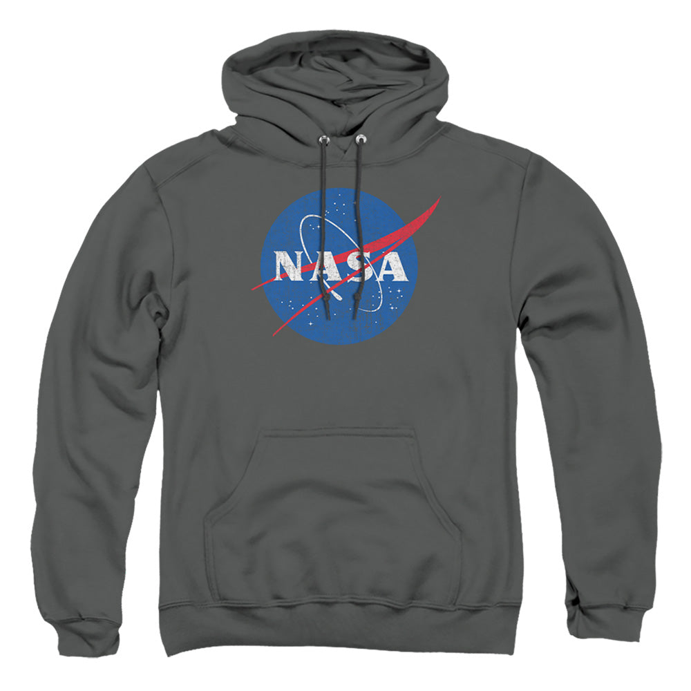 Nasa Meatball Logo Distressed Mens Hoodie Charcoal