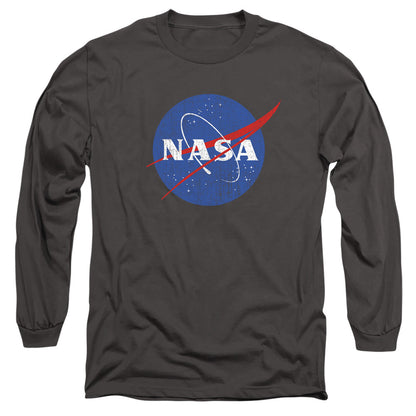 Nasa Meatball Logo Distressed Mens Long Sleeve Shirt Charcoal