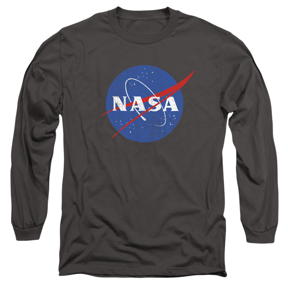 Nasa Meatball Logo Distressed Mens Long Sleeve Shirt Charcoal