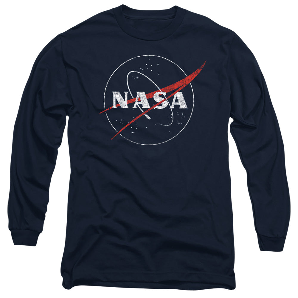 Nasa Distressed Logo Mens Long Sleeve Shirt Navy