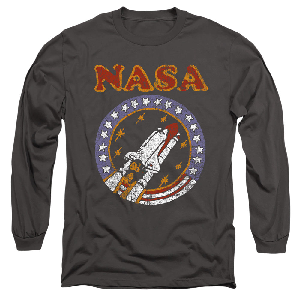 Nasa Retro Shuttle Mens Long Sleeve Shirt Charcoal