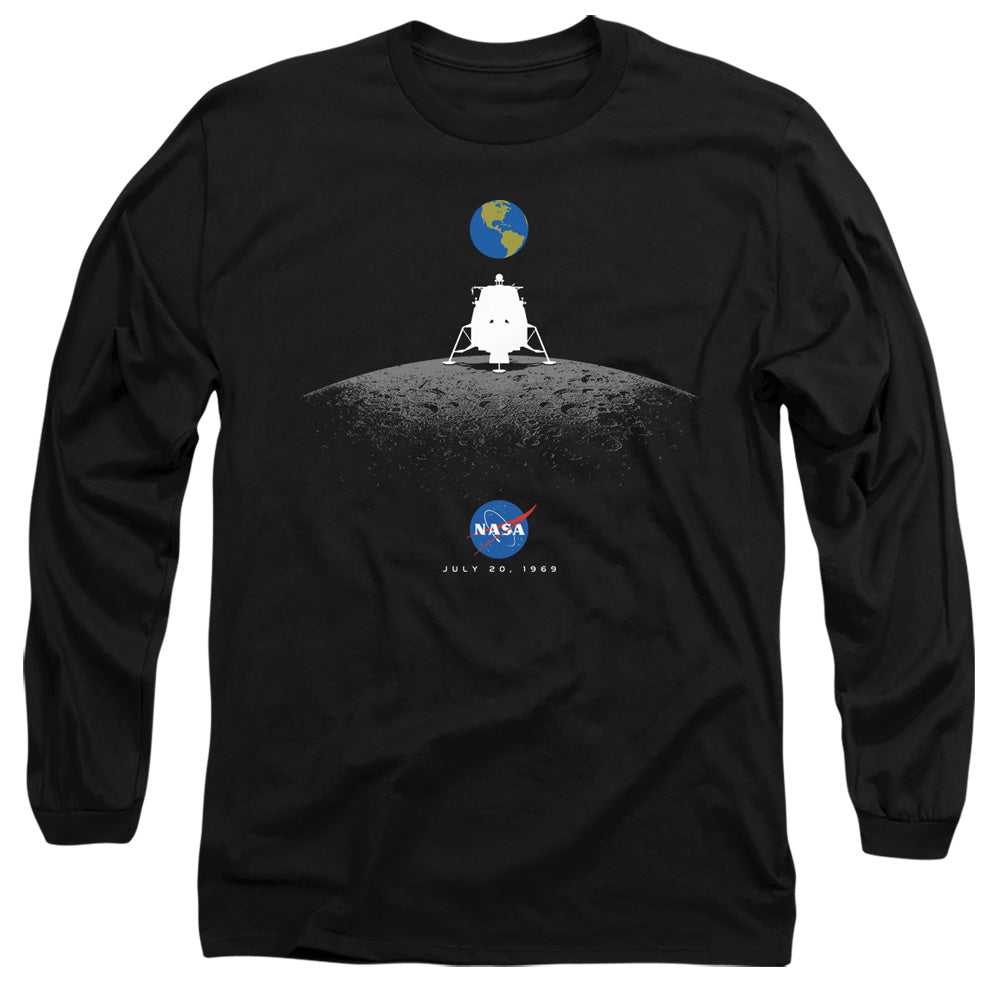 Nasa Moon Landing Simple Mens Long Sleeve Shirt Black