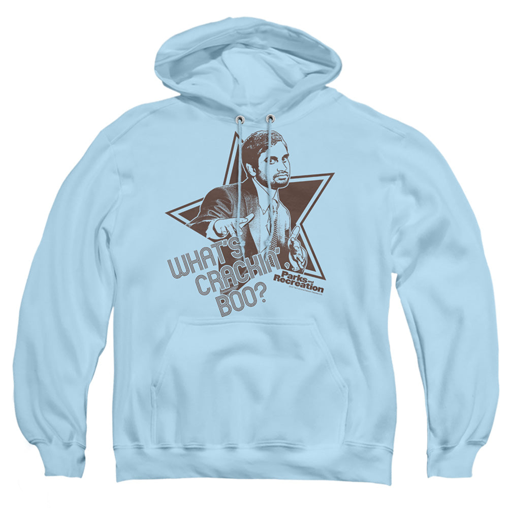 Parks And Rec Whats Crackin Boo Mens Hoodie Light Blue