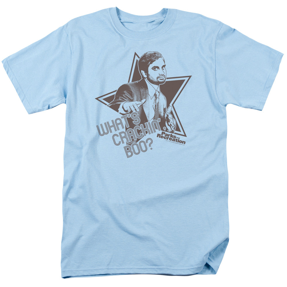 Parks And Rec Whats Crackin Boo Mens T Shirt Light Blue