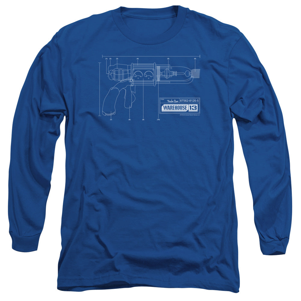 Warehouse 13 Tesla Gun Mens Long Sleeve Shirt Royal Blue