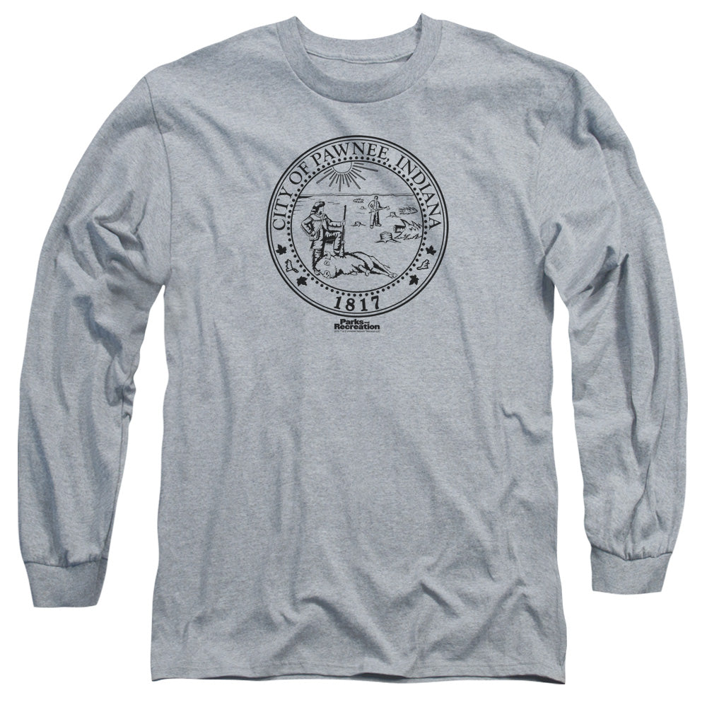 Parks And Rec Pawnee Seal Mens Long Sleeve Shirt Athletic Heather