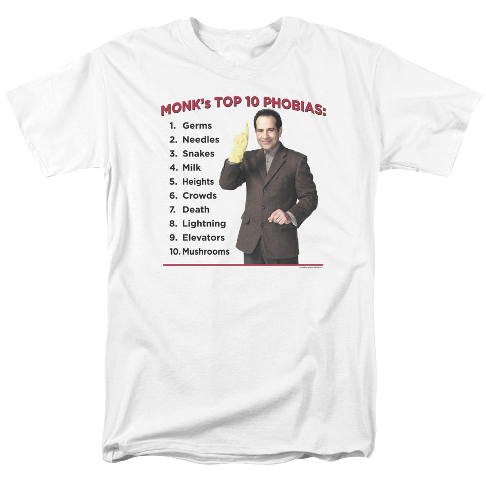 Monk Top 10 Phobias Mens T Shirt White