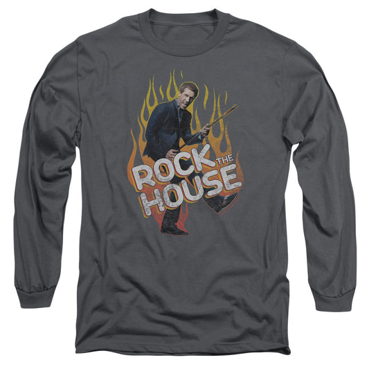 House Rock The House Mens Long Sleeve Shirt Charcoal Officially Licensed