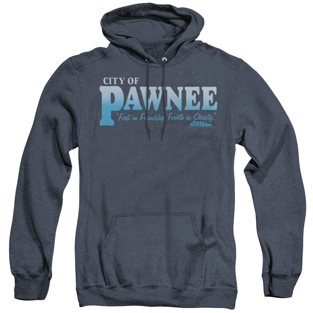 Parks And Rec Pawnee Heather Mens Hoodie Navy