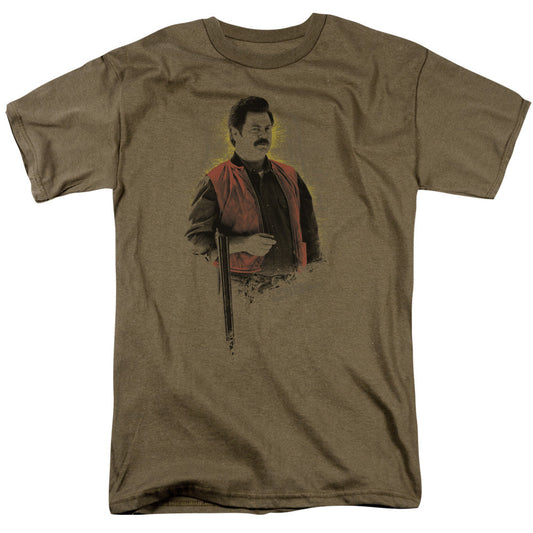Parks And Rec To The Hunt Mens T Shirt Safari Green