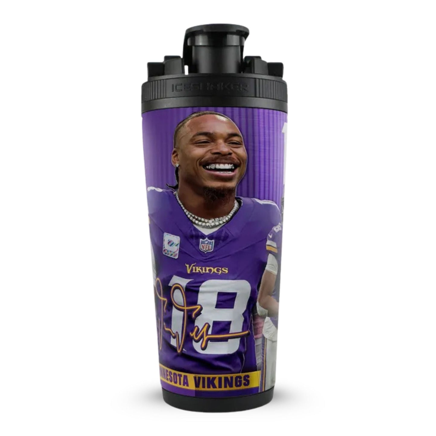 Official Justin Jefferson Minnesota Vikings 4D 26oz Ice Shaker Cup Officially Licensed