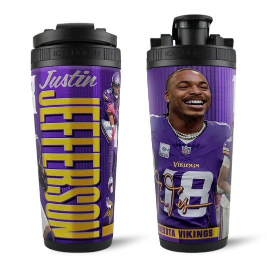 Official Justin Jefferson Minnesota Vikings 4D 26oz Ice Shaker Cup Officially Licensed