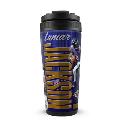 Official Lamar Jackson Baltimore Ravens 4D 26oz Ice Shaker Cup Officially Licensed