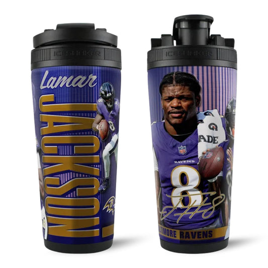 Official Lamar Jackson Baltimore Ravens 4D 26oz Ice Shaker Cup Officially Licensed