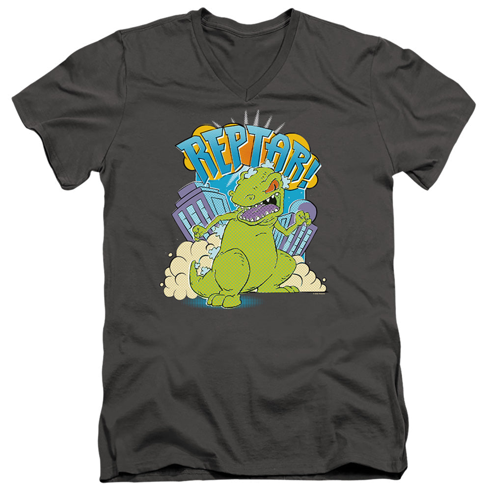 Rugrats Reptar Stomp Mens Slim Fit V-Neck T Shirt Charcoal