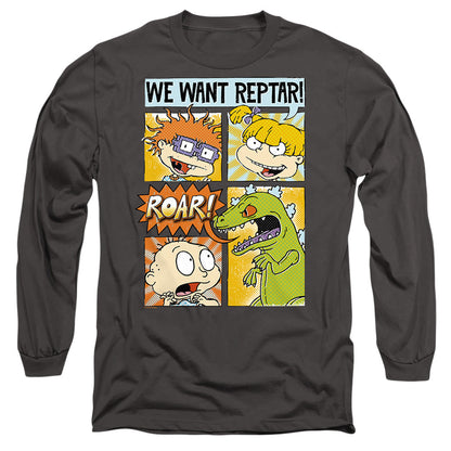 Rugrats We Want Reptar! Comic Mens Long Sleeve Shirt Charcoal Officially Licensed