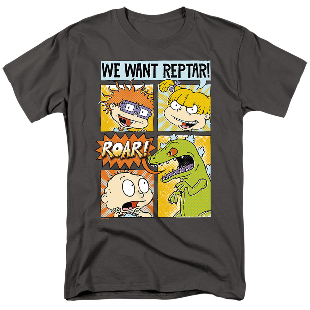 Rugrats We Want Reptar! Comic Mens T Shirt Charcoal