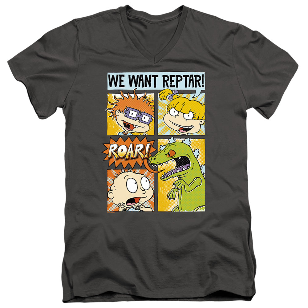 Rugrats We Want Reptar! Comic Mens Slim Fit V-Neck T Shirt Charcoal