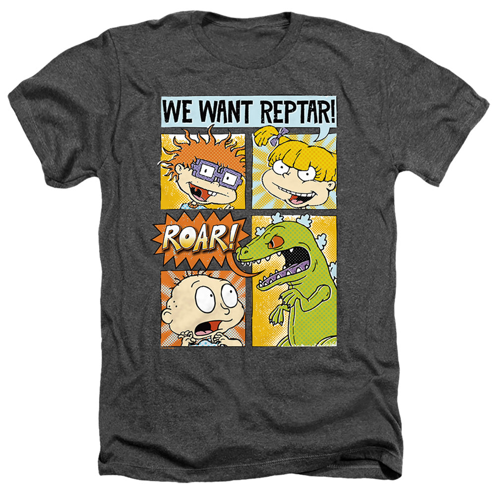 Rugrats We Want Reptar! Comic Heather Mens T Shirt Charcoal