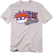 Load image into Gallery viewer, Rugrats Chicks Dig The Glasses Badge Mens T Shirt Silver
