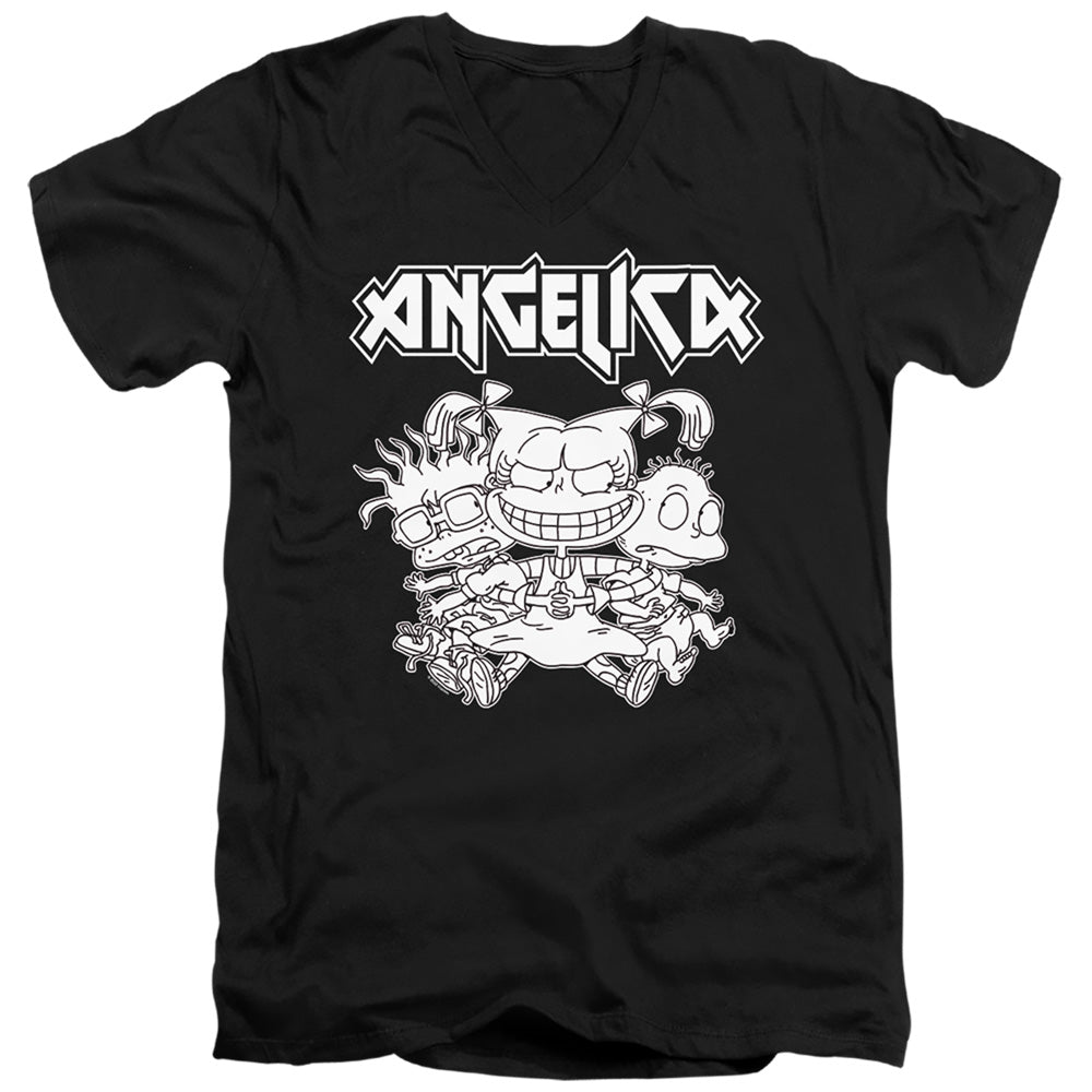 Rugrats Angelica Pickles Rocks Mens Slim Fit V-Neck T Shirt Black