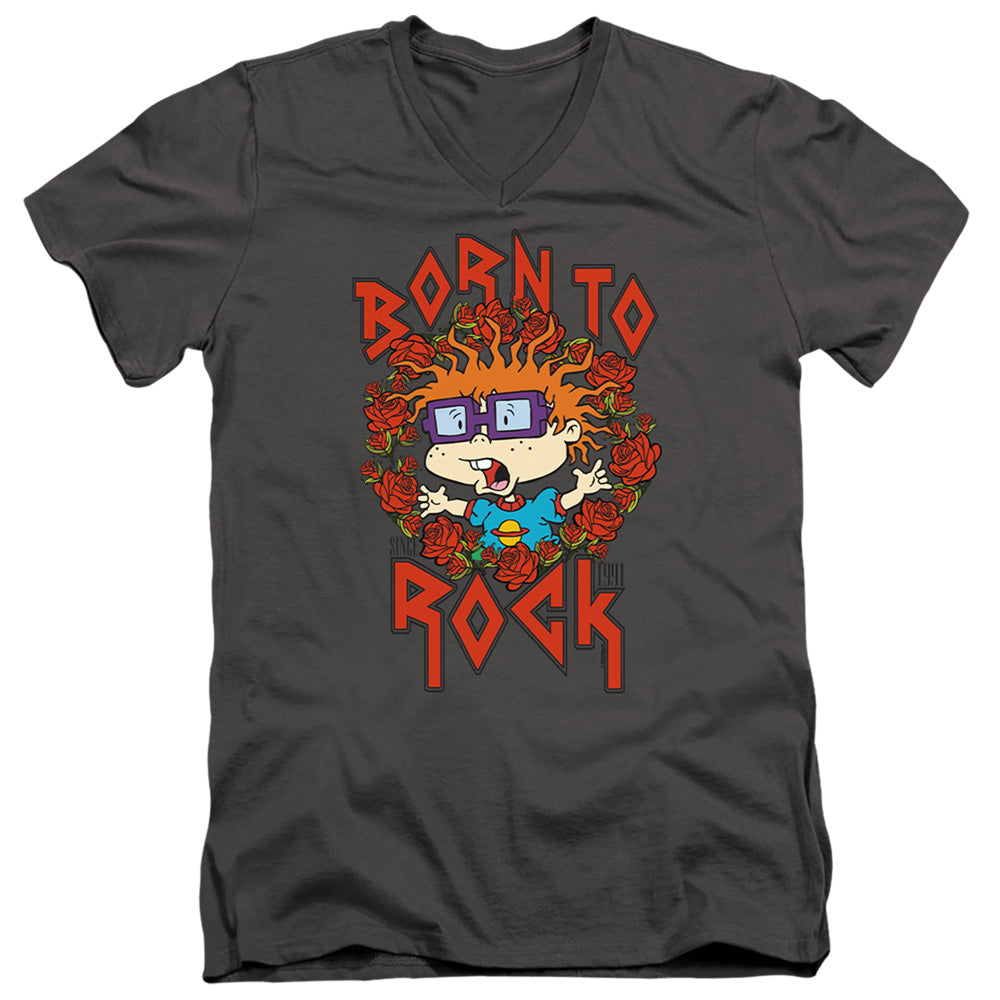 Rugrats Chucky Was Born To Rock Mens Slim Fit V-Neck T Shirt Charcoal