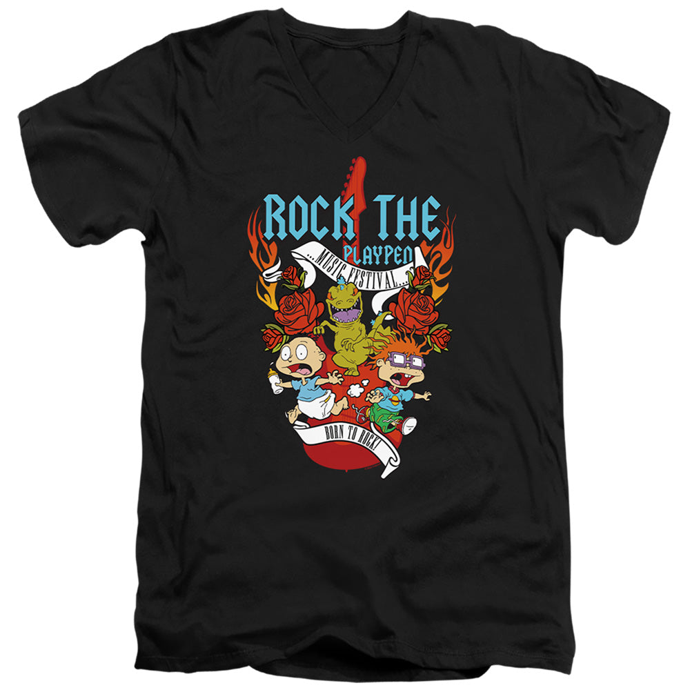 Rugrats Rock The Playpen Music Festival Mens Slim Fit V-Neck T Shirt Black