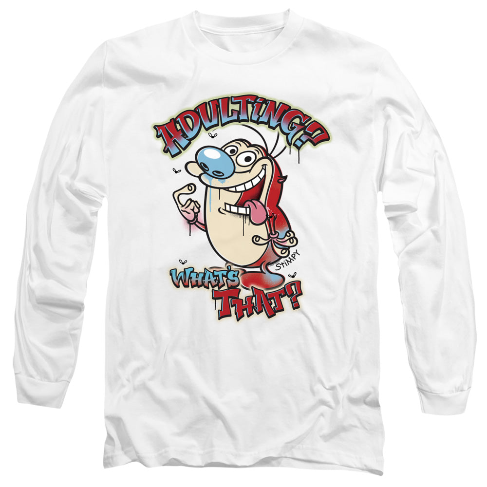 Ren And Stimpy Adulting Whats That? Mens Long Sleeve Shirt White