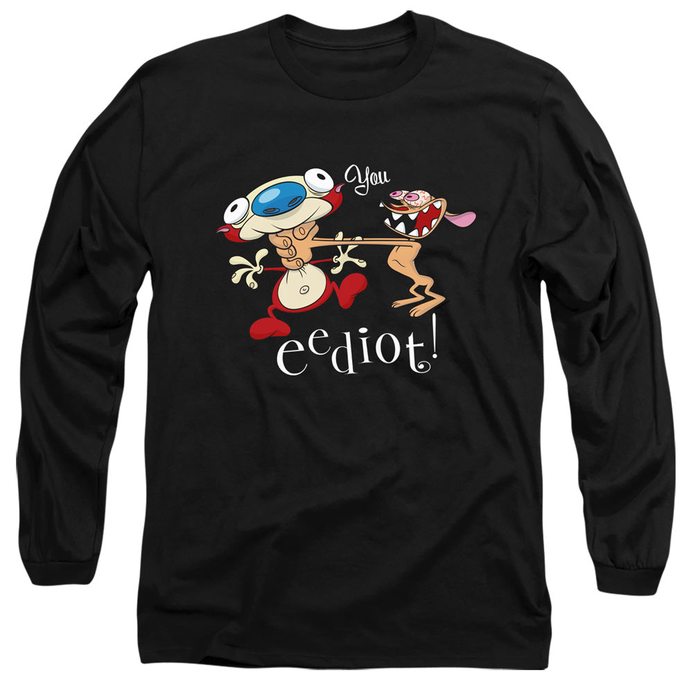 Ren And Stimpy You Eediot Mens Long Sleeve Shirt Black