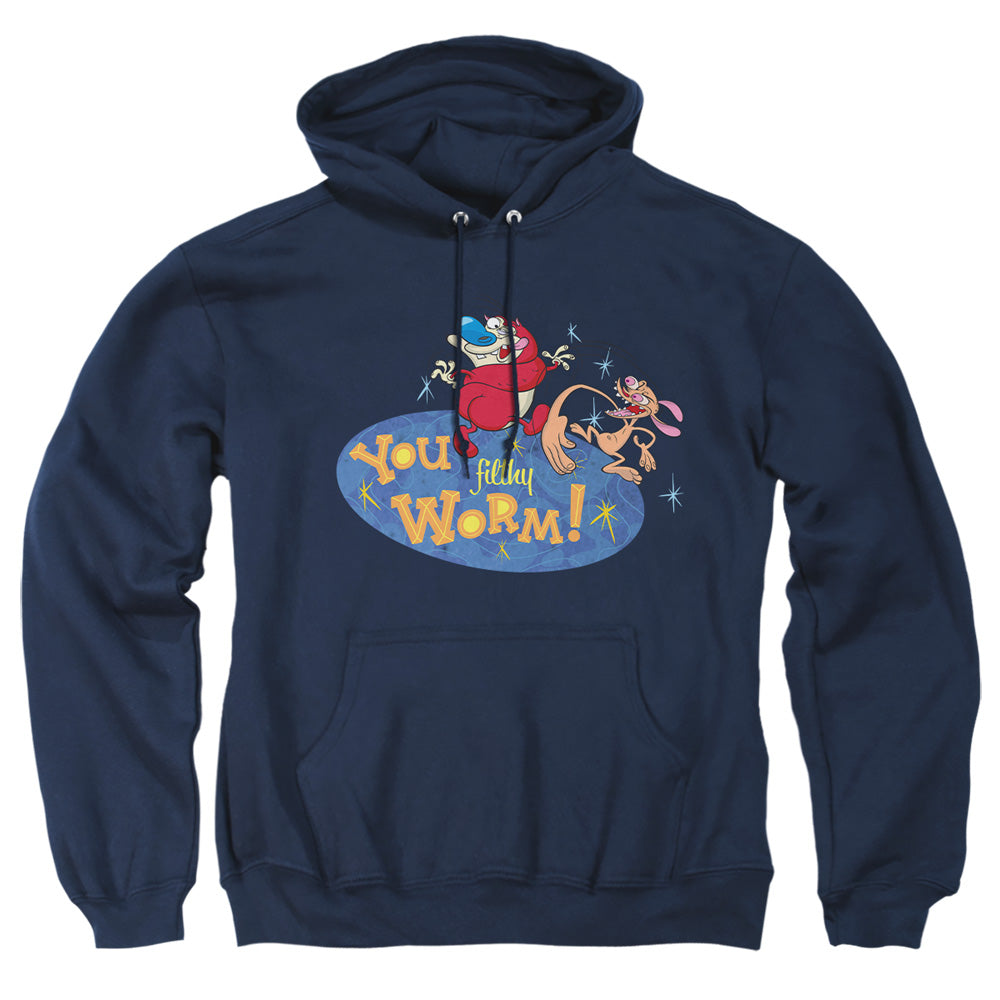 Ren And Stimpy You Filthy Worm! Mens Hoodie Navy